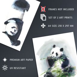 Artery8 Wall Art Print Giant Panda Bamboo Set Of 2 s Bathroom Bedroom Aesthetic Watercolour A4 - thumbnail 4