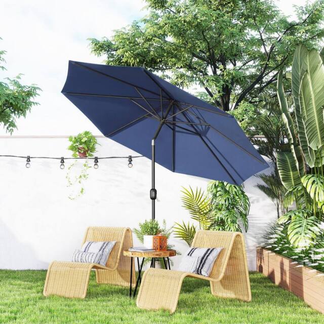 OUTSUNNY 3(m) Garden Umbrella Outdoor Sunshade Canopy w/ Tilt & Crank Navy - image 1
