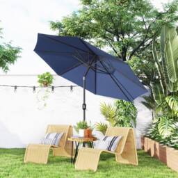 OUTSUNNY 3(m) Garden Umbrella Outdoor Sunshade Canopy w/ Tilt & Crank Navy - thumbnail 1
