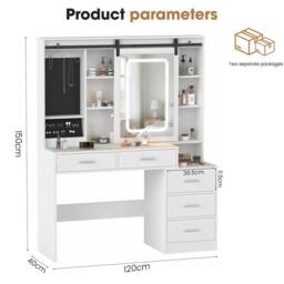 SPETLEK 150CM Large Dressing Table With Drawers Sliding Mirror in White - Size: 0.6m2 - thumbnail 2