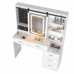 SPETLEK 150CM Large Dressing Table With Drawers Sliding Mirror in White - Size: 0.6m2 - thumbnail 4