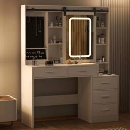SPETLEK 150CM Large Dressing Table With Drawers Sliding Mirror in White - Size: 0.6m2 - thumbnail 3