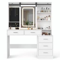 SPETLEK 150CM Large Dressing Table With Drawers Sliding Mirror in White - Size: 0.6m2 - thumbnail 5