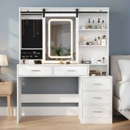 SPETLEK 150CM Large Dressing Table With Drawers Sliding Mirror in White - Size: 0.6m2 - thumbnail 1