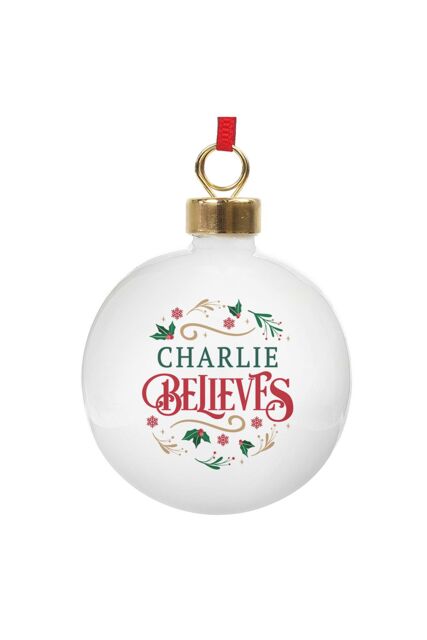 Personalised Memento Company Personalised Believe in Christmas Bauble in White - image 1