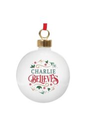 Personalised Memento Company Personalised Believe in Christmas Bauble in White - thumbnail 1