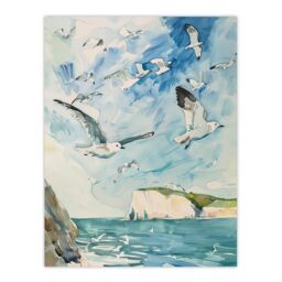 "Artery8 Seagulls Over White Cliffs of Dover UK Coastline Wall Art Print in Blue - Size: W12"" x H16""" - thumbnail 1