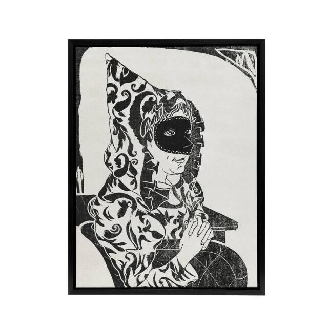 "Artery8 Masked Woman with Cape Samuel J De Mesquita Framed Canvas Wall Art in White - Size: W18"" x H24""" - image 1