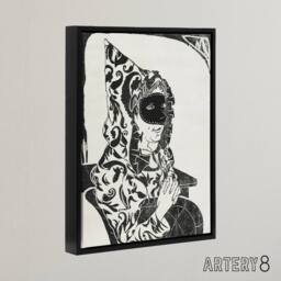 "Artery8 Masked Woman with Cape Samuel J De Mesquita Framed Canvas Wall Art in White - Size: W18"" x H24""" - thumbnail 2