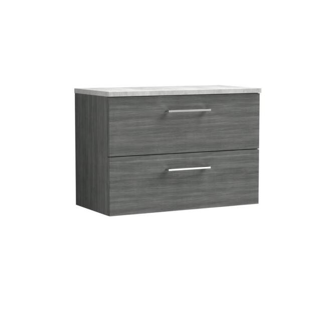 Balterley Level 800mm Wall Hung 2 Drawer, Laminate Worktop, Anthracite Woodgrain in Grey - image 1