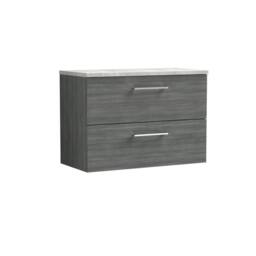 Balterley Level 800mm Wall Hung 2 Drawer, Laminate Worktop, Anthracite Woodgrain in Grey - thumbnail 1