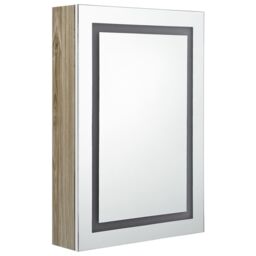 Berkfield Home LED Bathroom Mirror Cabinet White & Oak 50x13x70 cm - Size: 50 x 13 x 70 cm - thumbnail 3