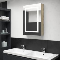 Berkfield Home LED Bathroom Mirror Cabinet White & Oak 50x13x70 cm - Size: 50 x 13 x 70 cm - thumbnail 1