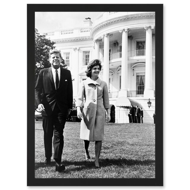 Artery8 Photo President USA John Jackie Kennedy JFK White House Lawn Artwork Framed Wall Art Print A4 in Black - image 1