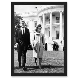 Artery8 Photo President USA John Jackie Kennedy JFK White House Lawn Artwork Framed Wall Art Print A4 in Black - thumbnail 1