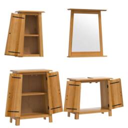 Berkfield Home 4 Piece Bathroom Furniture Set Solid Wood Pine in Brown - thumbnail 4