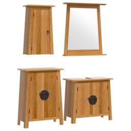 Berkfield Home 4 Piece Bathroom Furniture Set Solid Wood Pine in Brown