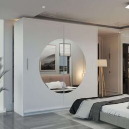 MN Furniture Milos Sliding Wardrobe with Mirror-LED Light W150cm x H217cm in White - thumbnail 1