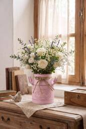 Living and Home Metal Retro Milk-Can Vase with Handles in Light Pink - thumbnail 3