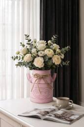 Living and Home Metal Retro Milk-Can Vase with Handles in Light Pink