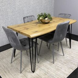 KOSY KOALA Wooden Dining Table & 4 Grey Velvet Chairs - Stylish Dining Room Furniture in Brown - thumbnail 8