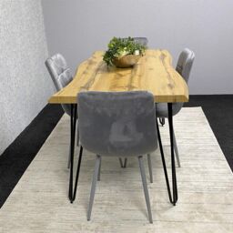 KOSY KOALA Wooden Dining Table & 4 Grey Velvet Chairs - Stylish Dining Room Furniture in Brown - thumbnail 9