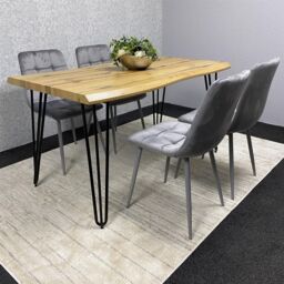 KOSY KOALA Wooden Dining Table & 4 Grey Velvet Chairs - Stylish Dining Room Furniture in Brown - thumbnail 2