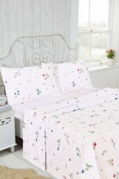 Rapport Home Meadow Brushed Cotton Floral Sheet Set - Flat, Fitted & Pillowcase - Size: Single - thumbnail 1