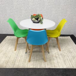 KOSY KOALA Wood Round Kitchen Dining Table Set & 4 Colourful Tulip Chairs - thumbnail 2