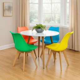 KOSY KOALA Wood Round Kitchen Dining Table Set & 4 Colourful Tulip Chairs - thumbnail 1