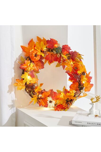 Living and Home Fall Wreath for Front Door Halloween Thanksgiving Decoration in Orange - image 1