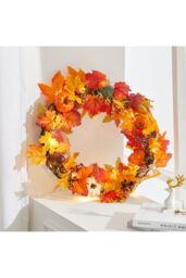 Living and Home Fall Wreath for Front Door Halloween Thanksgiving Decoration in Orange - thumbnail 1