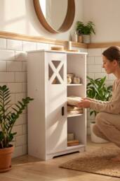 Living and Home Freestanding Bathroom Storage Cabin in White - thumbnail 4