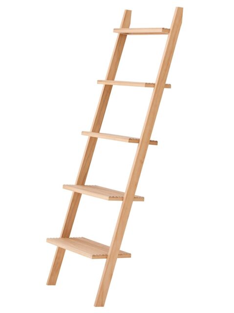 Nordlys Natural Solid Wood Wall Ladder Shelf in Light Brown - image 1