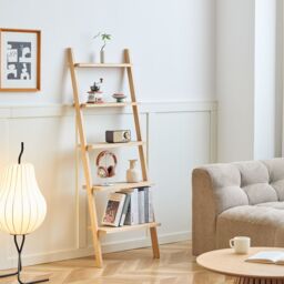Nordlys Natural Solid Wood Wall Ladder Shelf in Light Brown - thumbnail 2