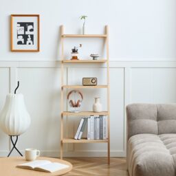 Nordlys Natural Solid Wood Wall Ladder Shelf in Light Brown - thumbnail 3