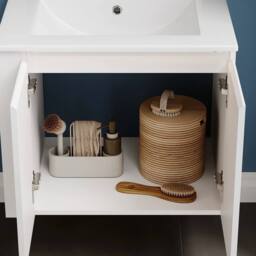 FORGEVIO White Wall Mounted Bathroom Vanity Unit with LED Light Storage Doors - thumbnail 4