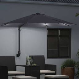 Berkfield Home Traditional Wall-mounted Garden Parasol with LEDs Antracite 248 cm in Dark Grey - thumbnail 1