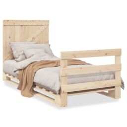 Berkfield Home Bed Frame without Mattress with Headboard 90x200 cm Solid Wood in Brown - thumbnail 2