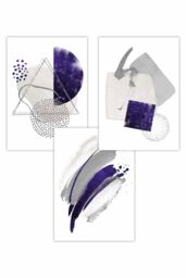 ARTZE Set of 3 Abstract Purple Silver Watercolour Shapes Art Posters - Size: W50 cm x H70 cm - thumbnail 1