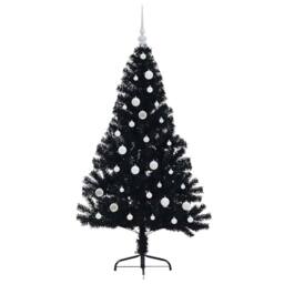 Berkfield Home Beautiful Artificial Pre-lit Christmas Tree Black 150 cm PVC - thumbnail 4