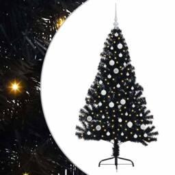 Berkfield Home Beautiful Artificial Pre-lit Christmas Tree Black 150 cm PVC - thumbnail 3