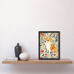 "Artery8 Pembroke Welsh Corgi Dog Lover Cute Floral Framed Wall Art - Size: W12"" x H16""" - thumbnail 4