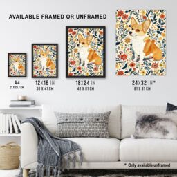 "Artery8 Pembroke Welsh Corgi Dog Lover Cute Floral Framed Wall Art - Size: W12"" x H16""" - thumbnail 3