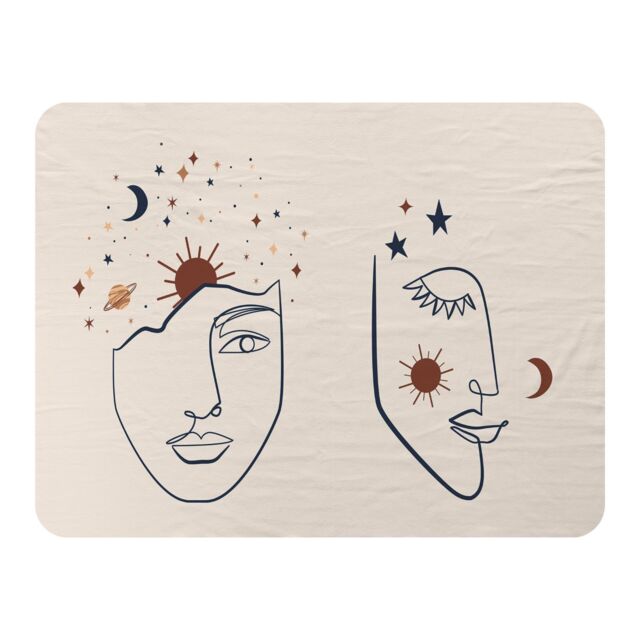 Benjamin Tate Design Celestial elements like stars, moon, sun & planets Designer Blanket in Natural - Size: 120 cm x 150 cm - image 1