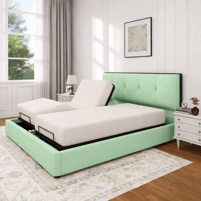 PARADISE BEDS LTD Heavy Duty Adjustable Mobility Bed with mattress & 24 inch Headboard in Light Green - Size: Small Single - image 1