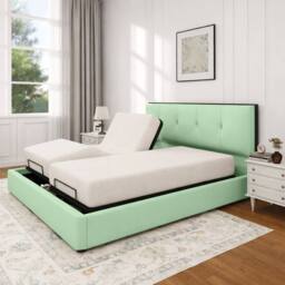 PARADISE BEDS LTD Heavy Duty Adjustable Mobility Bed with mattress & 24 inch Headboard in Light Green - Size: Small Single