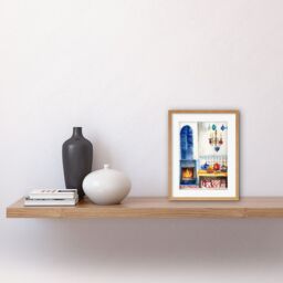 "Artery8 Wall Art Print Kitchen Fireplace In Traditional Spanish Home Folk Art Watercolour Painting Artwork Framed 9X7 Inch in Beige - Size: W7"" x H9""" - thumbnail 2