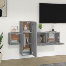 Berkfield Home 3 Piece TV Cabinet Set Grey Sonoma Engineered Wood - thumbnail 3
