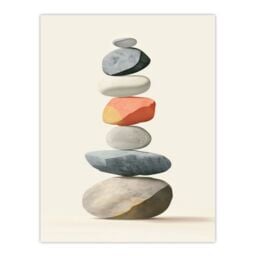 "Artery8 Stacked Rock Cairn Bright Vertical Boho Design Wall Art Print in Grey - Size: W24"" x H32""" - thumbnail 1